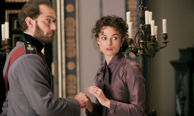Jude Law as Karenin and Keira Knightley in the title role of Anna Karenina (2012).