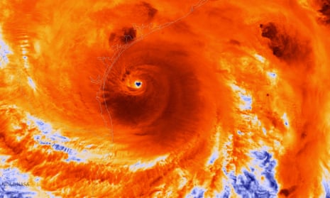 An infrared satellite image of Hurricane Harvey