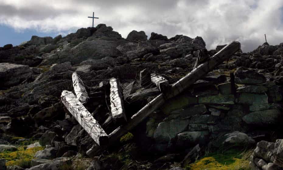 The remains of an Argentinian trench in Mount Longdon from the Falklands war