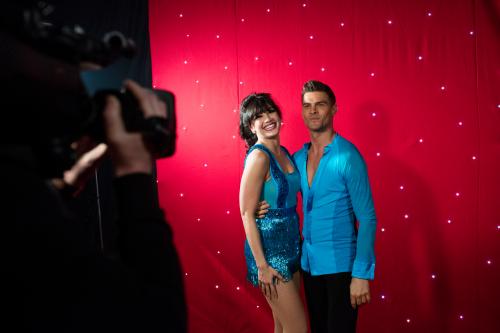 Daisy Lowe and dance partner Aljaž Škorjanec pout for the cameras