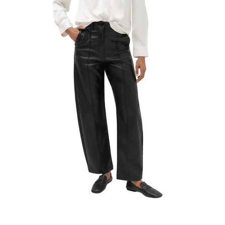 Faux Leather pintuck Barrel Leg Trousers