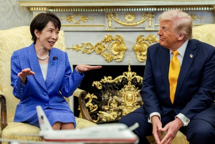 Trump sitting next to Sanae Takaichi in the Oval Office