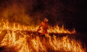 A fire fighter at the fire near Canungra, Queensland, 5 September 2019.