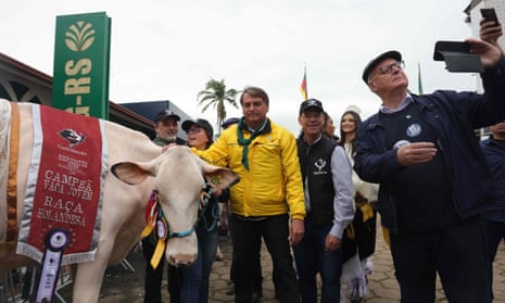 The Brazilian president, Jair Bolsonaro, campaigning at one of the largest agricultural fairs in Latin America.