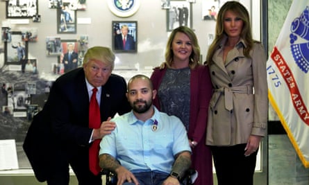 Trump Awards Purple Heart To Soldier In First Visit To Military Hospital Us Military The Guardian