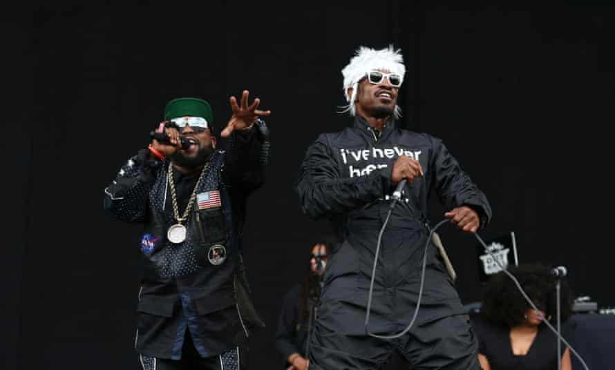 Big Boi and Andre 3000 of Outkast on stage at Wireless festival in London, 2014.