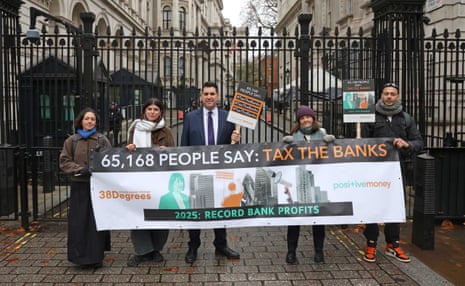 Windfall TaxA petition calling for a windfall tax on bank profits being handed to No.11 Downing Street yesterday.