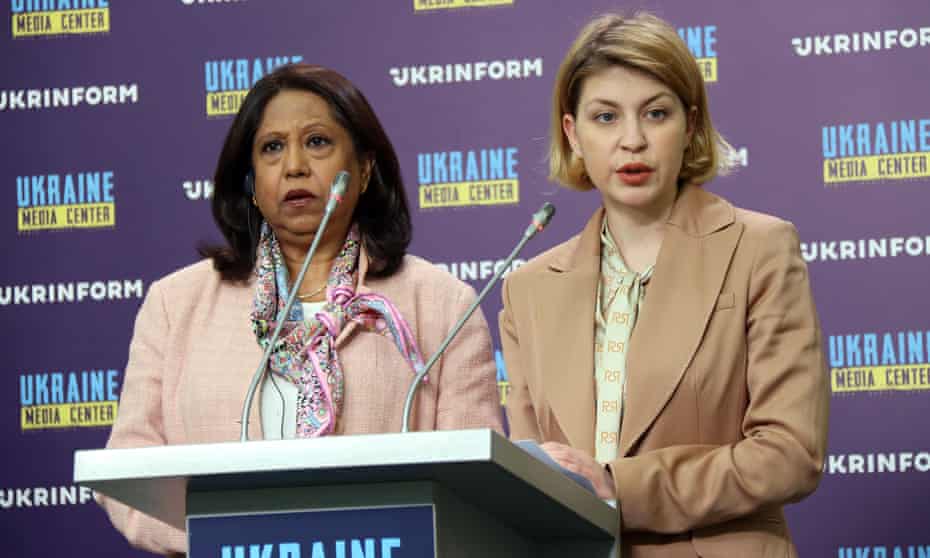 Special Representative of the UN secretary-general on sexual violence in conflict Pramila Patten (left) and Ukraine’s deputy prime minister Olga Stefanishnina at the joint briefing in Kyiv
