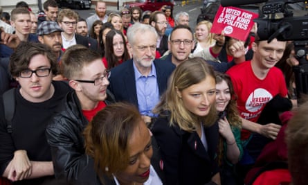 Jeremy Corbyn surrounded by supporters as he arrives to attend the ballot result for the Labour leadership election in London.
