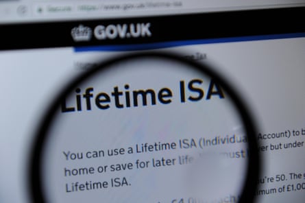 A magnifying glass hovers over a gov.uk brochure for the Lifetime Isa