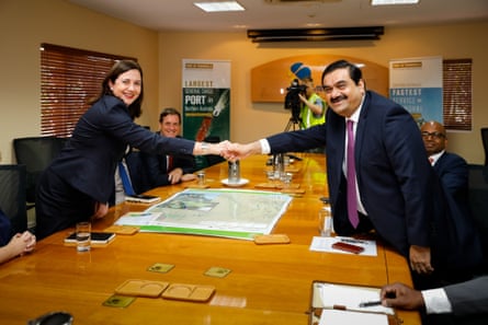 Adani Group chairman Gautam Adani meets with Queensland premier Annastacia Palaszczuk in 2016.