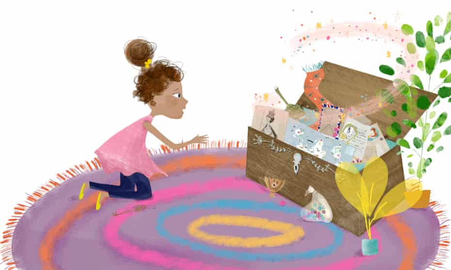 An illustration from the commemorative book marking the Queen’s platinum jubilee featuring Isabella, a young girl who finds a box of souvenirs at her great grandmother’s house documenting the 70-year reign.