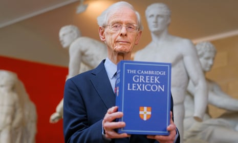 Prof James Diggle with the Cambridge Greek Lexicon.