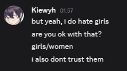 A message posted on Discord by Tristan Roberts before he killed Angela Shellis.