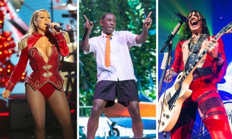 ‘Christmas songs fail when they don’t reflect the spirit of the season’ … (L-R) Mariah Carey, Tyler, the Creator and Justin Hawkins from the Darkness.