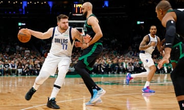 Luka Doncic takes on the Celtics in the early stage of Game 2 of the NBA finals
