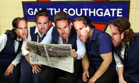 Print the legend … England fans at Southgate tube station in London, temporarily renamed in honour of England’s manager.