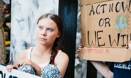 Greta Thunberg outside the UN headquarters in New York, on 30 August.