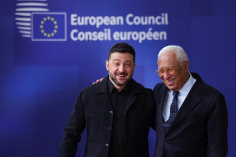 Zelenskyy and Costa arrive for the European Council leaders’ summit in Brussels.