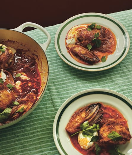 pot and plates of food