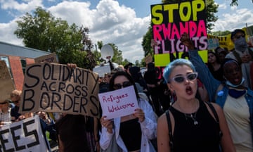 Protest against UK deportation flights to Rwanda, London, June 2022.