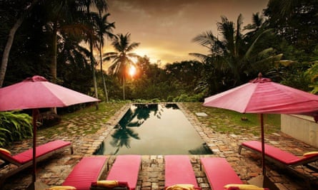 Sunset over the pool at Old Palm House, Sri Lanka