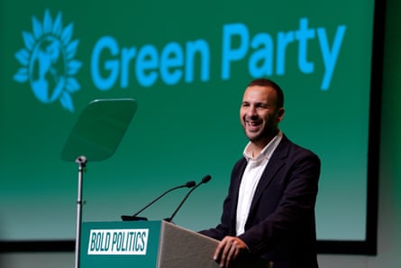 Green Party leader Zack Polanski speaking during the Green Party conference at Bournemouth International Centre.