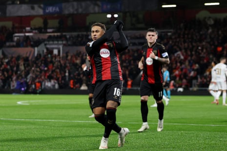 Marcus Tavernier celebrates scoring a goal for Bournemouth