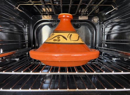 Moroccan Cooking clay Tagine in an oven