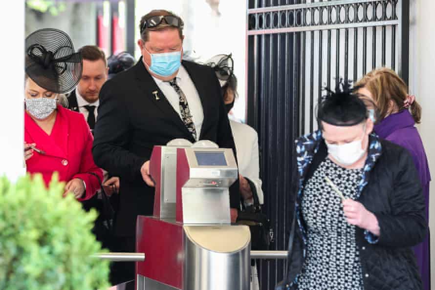 Racegoers arrive for Derby Day at Flemington Racecourse.