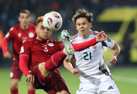 Erik Piloyan of Armenia in action with Hungary's Alex Toth.