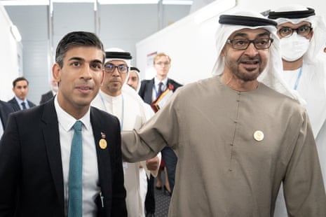 Rishi Sunak with Crown Prince Mohamed bin Zayed Al Nahyan of the United Arab Emirates at Cop27 this morning.