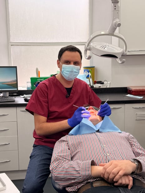 Anas Sarwar reviving his skills as a dentist during a visit to a dental surgery in Glasgow today.