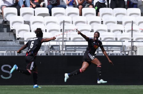 OL Lyonnes' Kadidiatou Diani (right) celebrates scoring their second goal which puts them ahead in the tie.