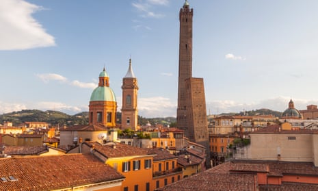 Bologna’s Asinelli and Garisenda towers in the city centre, a Unesco world heritage site.