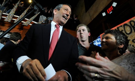 Mark Sanford, left, gives his victory speech after winning back his old congressional seat in the state’s first district on 7 May 2013, in Mt Pleasant, South Carolina.
