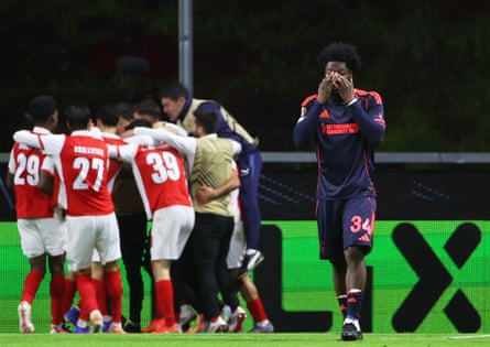 Ola Aina shows his disappointment after Braga take the lead against Nottingham Forest