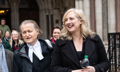 Carole Cadwalladr coming out of court with her QC Gavin Millar.