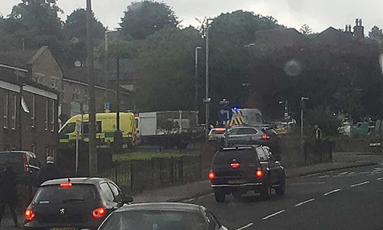 Police close to the scene in Birstall, Yorkshire.