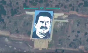A still from a promotional video that shows the Bayraktar TB2 drone targeting a portrait of the PKK founder, Abdullah Öcalan.