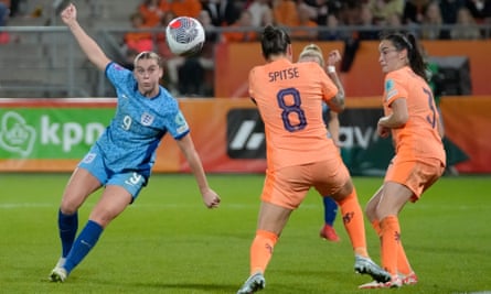 Alessia Russo scores England's first goal against Netherlands.