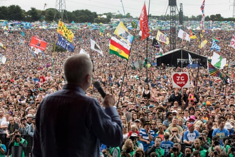 Jeremy Corbyn addresses the crowd at Glastonbury