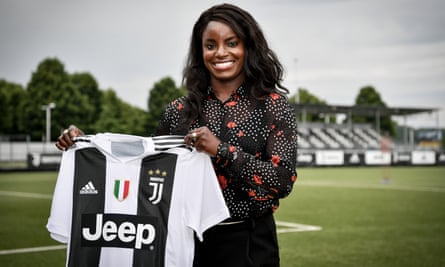 Eni Aluko pictured holding her Juventus shirt after announcing her signing on Wednesday.