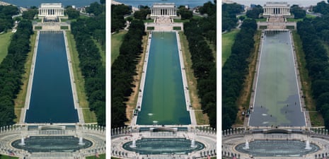 A combination of pictures showed the renovated Lincoln Memorial Reflecting Pool on 12 June, 16 June 16 and 18 June 18.