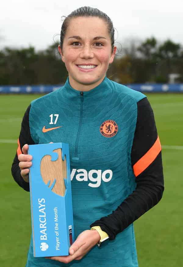 Jessie Fleming with her player of the month award.