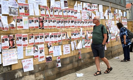 Posters featuring pictures of missing Israelis