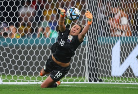Arnold saves the ninth penalty of the shootout against France.