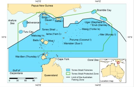 A map of the Torres Strait between Australia and Papua New Guinea