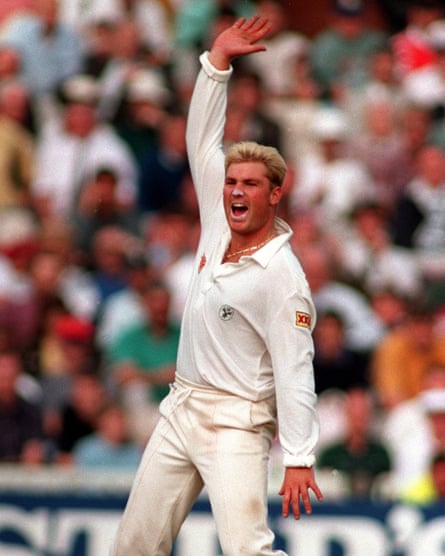 Shane Warne celebrates his remarkable ball against Mike Gatting