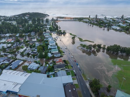 Aerial view of flooding at North Narrabeen, on Sydney’s northern beaches, in April